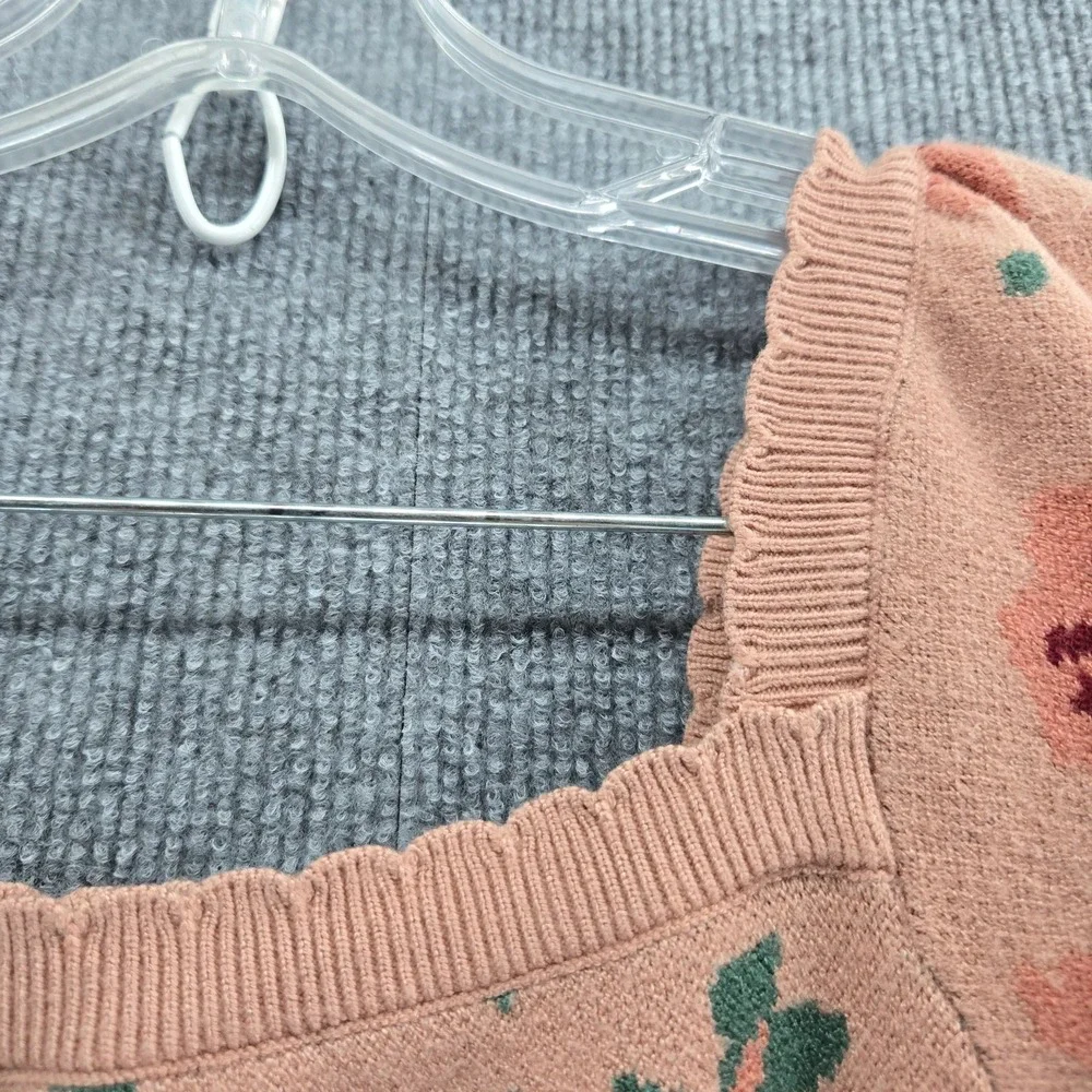 Willow & Wind Pink‎ Floral Rose Knit Crop Sweater Top Women's M - Picture 4 of 5